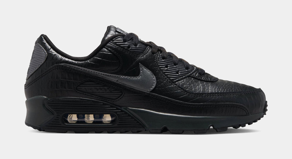 Air Max 90 Premium Black Croc Leather Mens Running Shoes (Black/Metallic Dark Grey/Anthracite)
