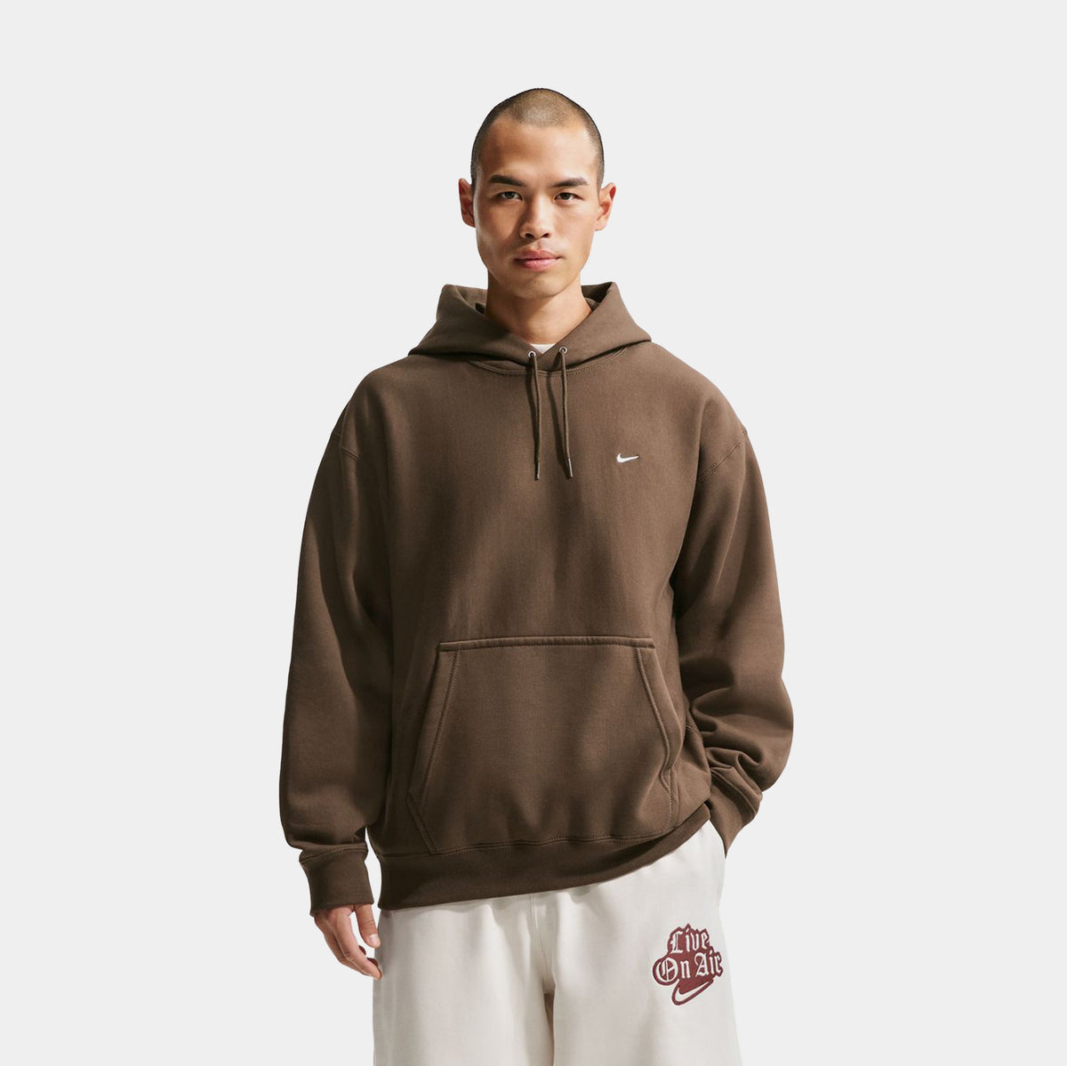 Solo Swoosh Pullover Fleece Mens Hoodie (Dark Hazel/White)