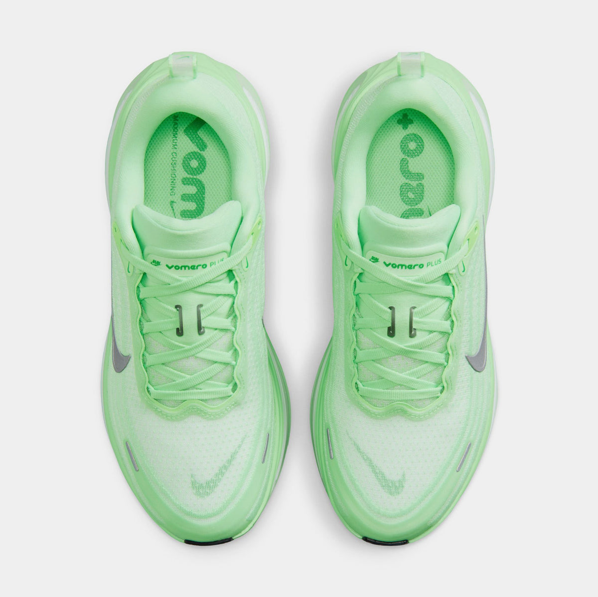 Vomero Plus Womens Running Shoes (White/Illusion Green/Cucumber Calm/Metallic Silver)