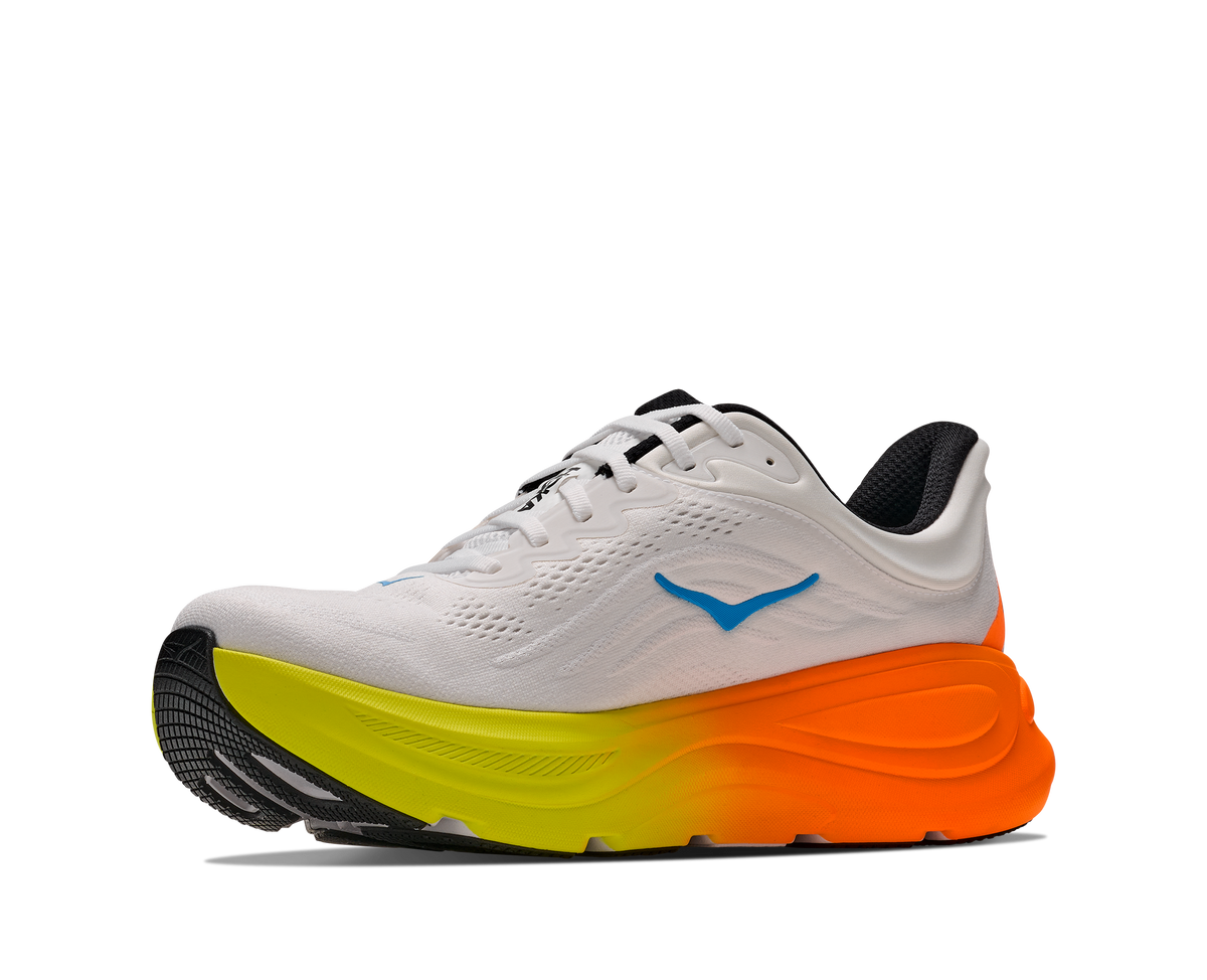 HOKA Men's Bondi 9 - WHITE / NEON TANGERINE (Wide)