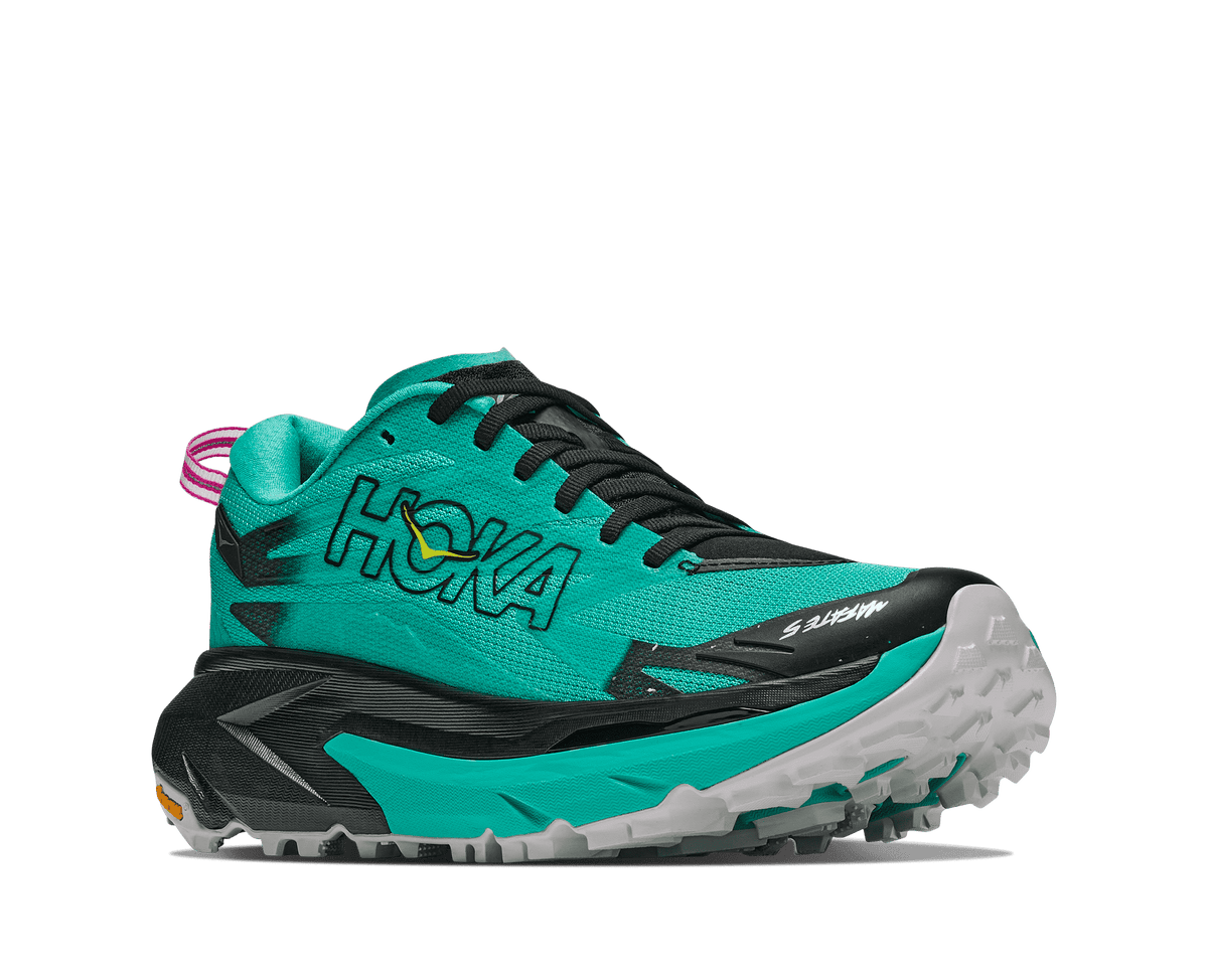 HOKA Women's Mafate 5 - BLACK / ELECTRIC AQUA