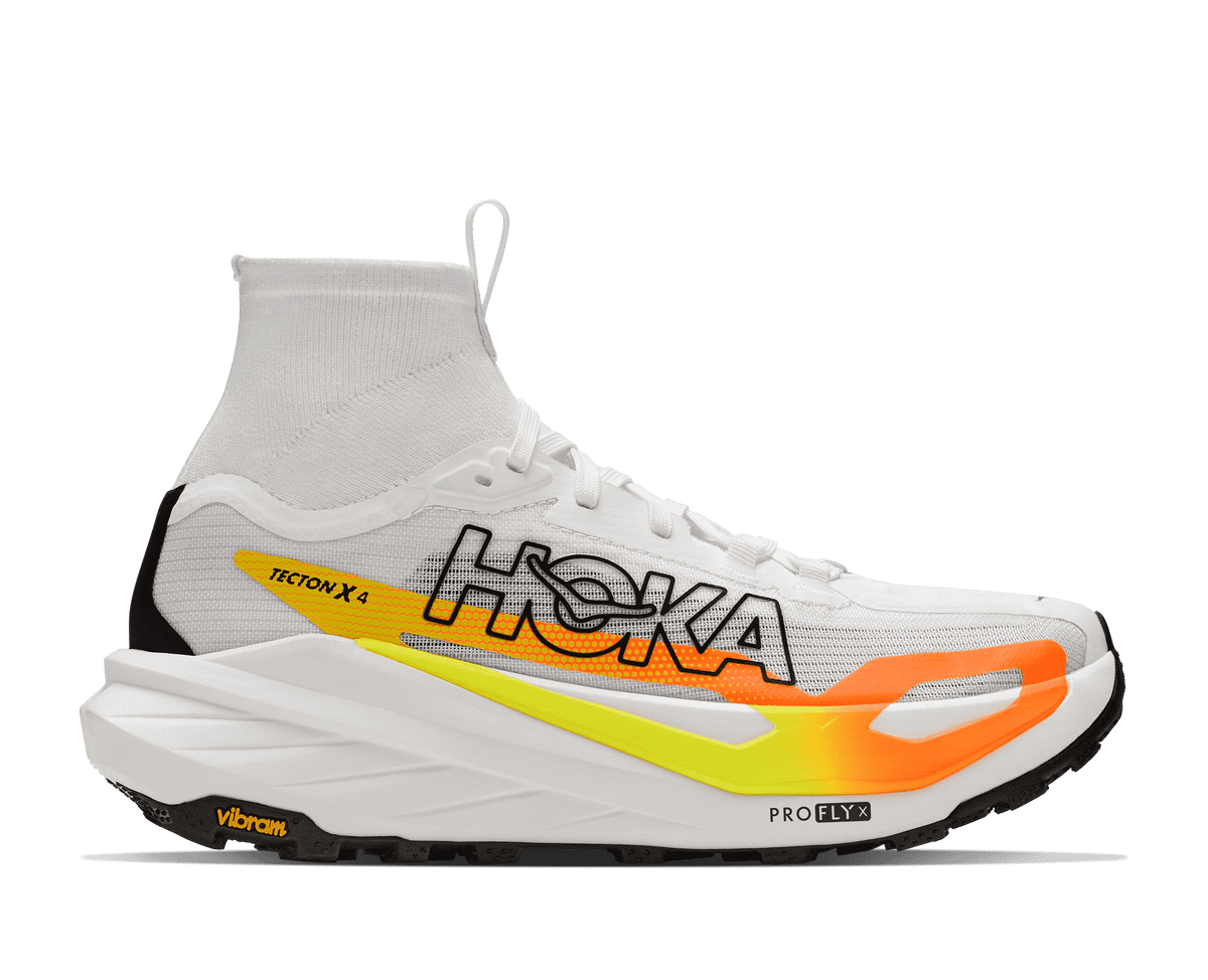 HOKA Men's Tecton X 4 - FROST / NEON TANGERINE