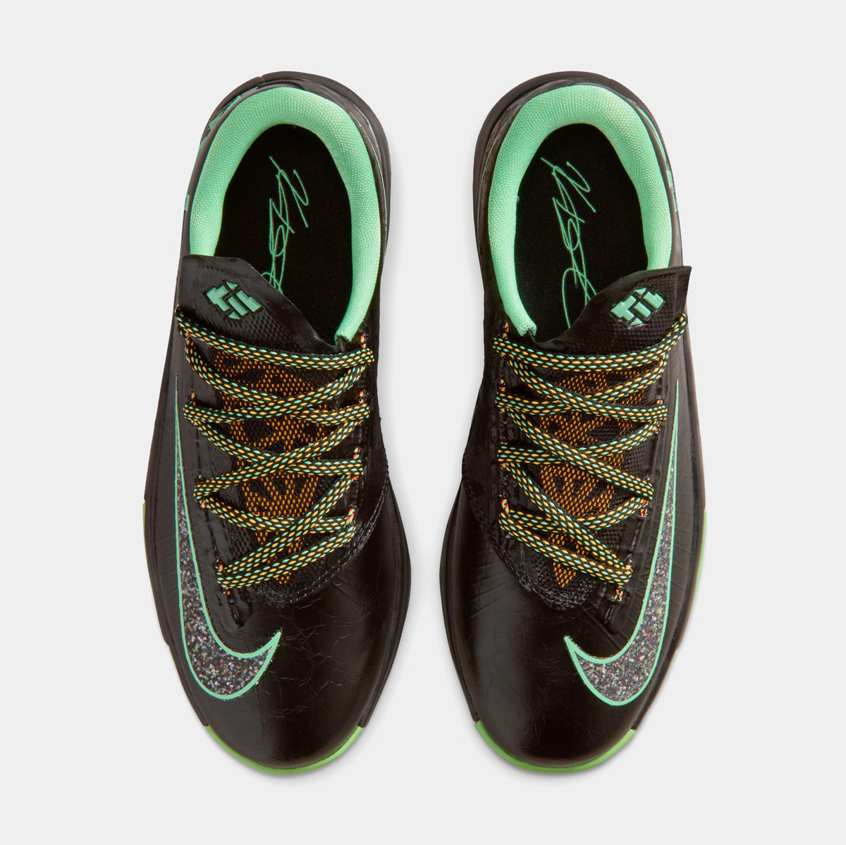Zoom KD 6 Night Vision Grade School Basketball Shoes (Black/Multicolor/Light Lucid Green) Free Shipping