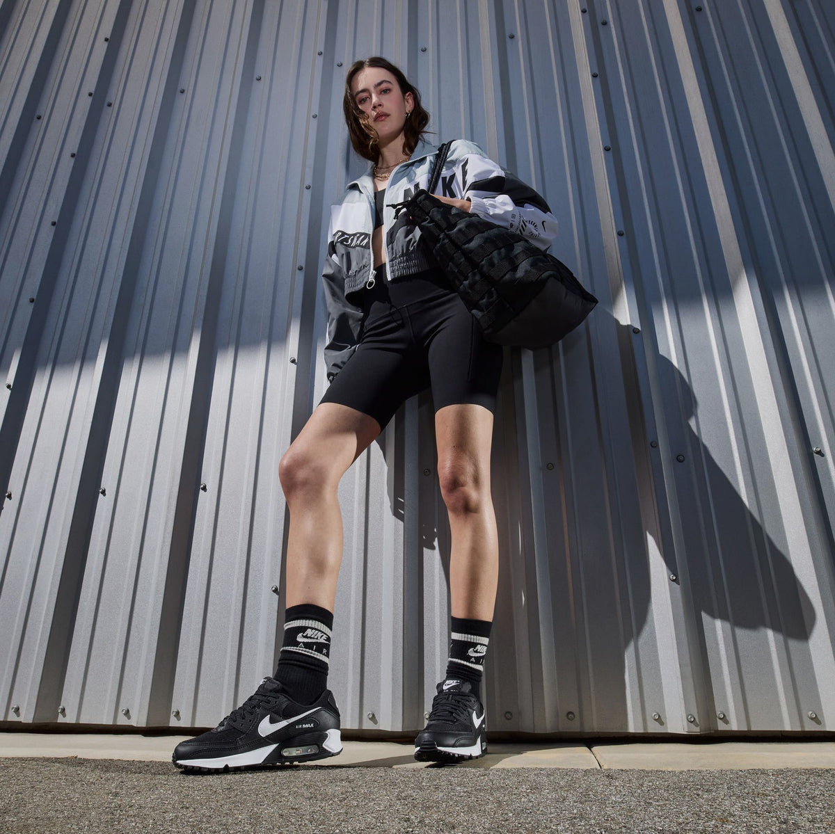 Air Max 90 Womens Running Shoes (Black/Black/White)