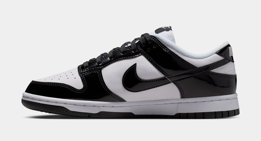 Dunk Low SE Patent Leather Womens Lifestyle Shoes (White/Black/Metallic Silver)