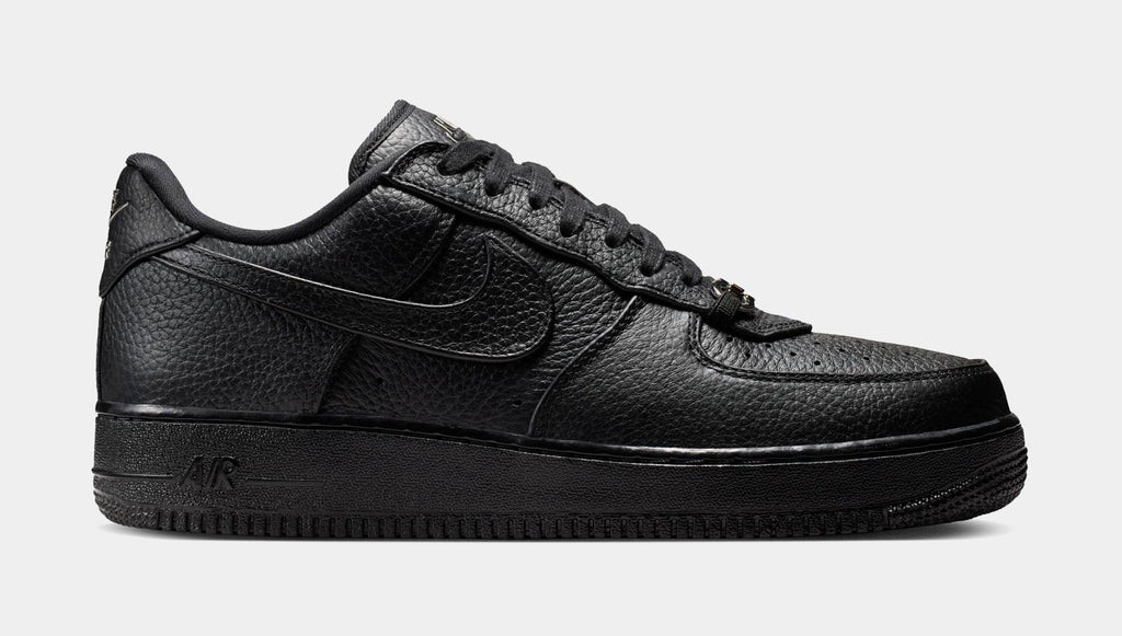 Air Force 1 Low Retro Black Leather Mens Lifestyle Shoes (Black)