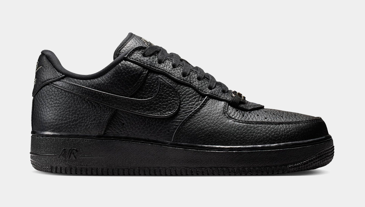 Air Force 1 Low Retro Black Leather Mens Lifestyle Shoes (Black)