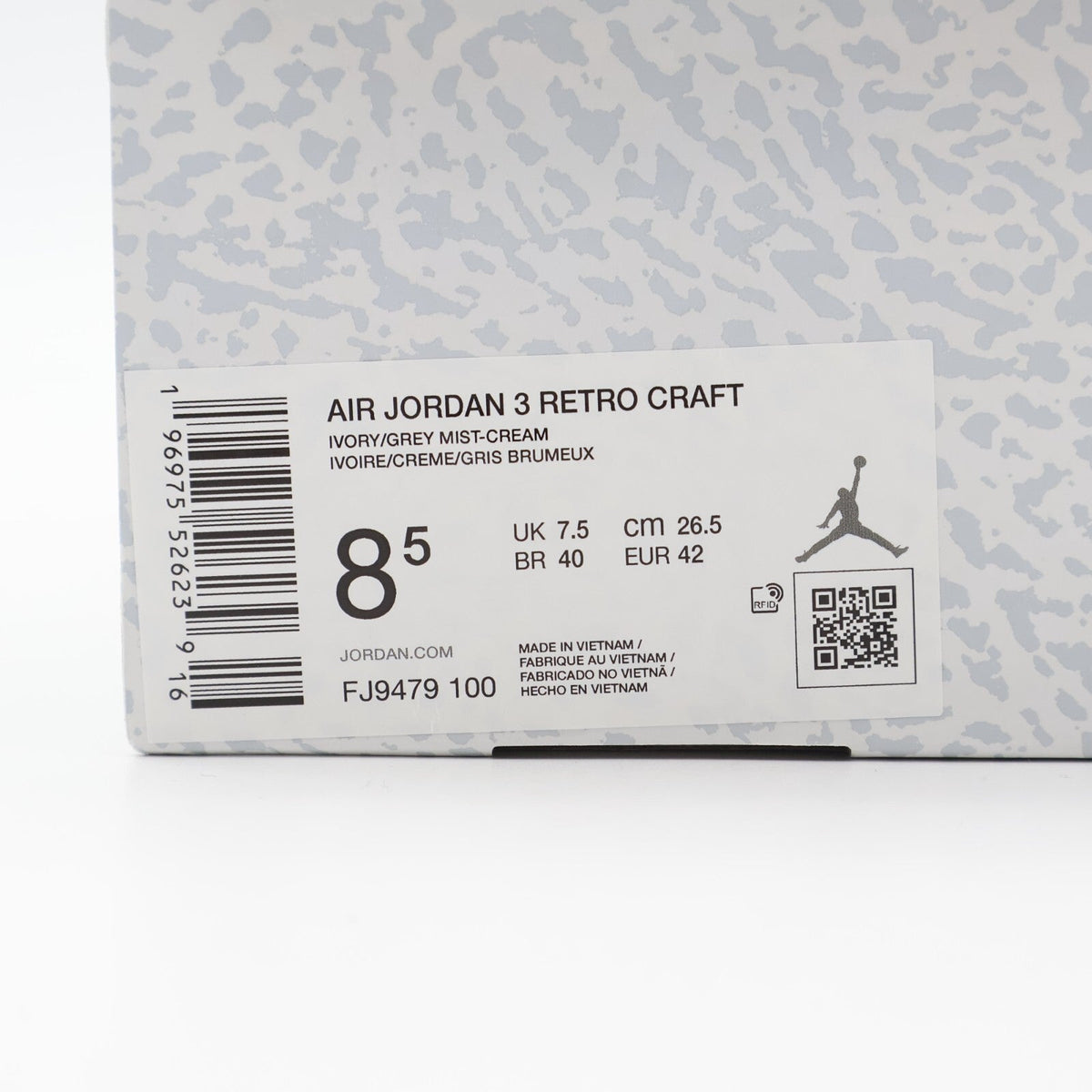 FJ9479-100 Nike Air Jordan 3 Craft Ivory Grey Mist Cream White Sail (Men's)