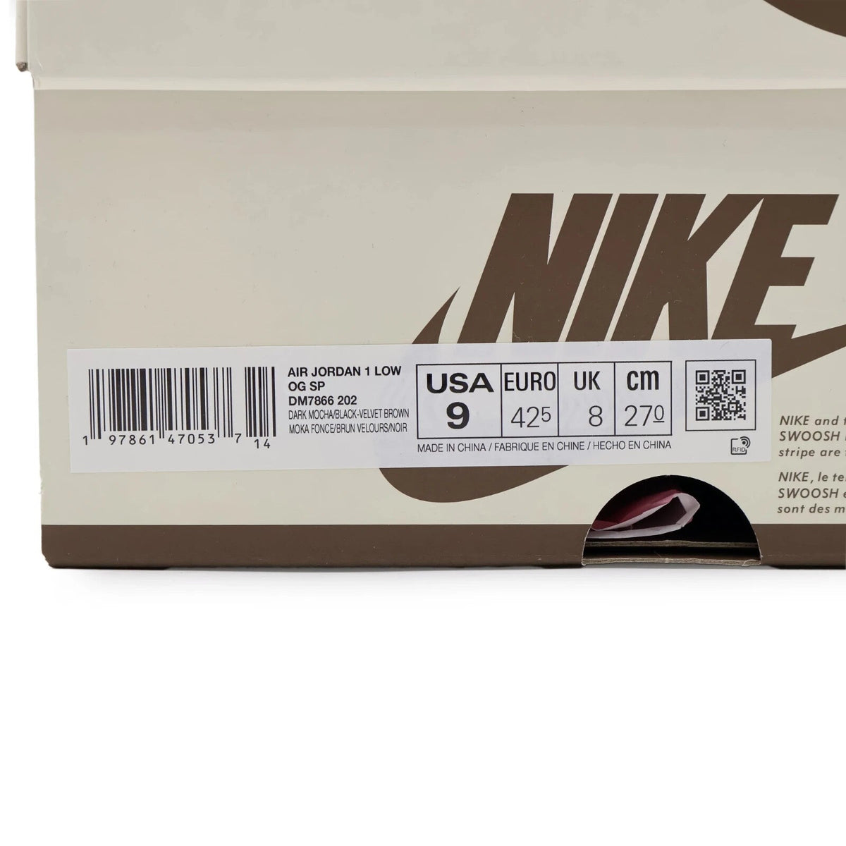 DM7866-202 Travis Scott Nike Air Jordan 1 Low OG SP Velvet Brown (Men's)
