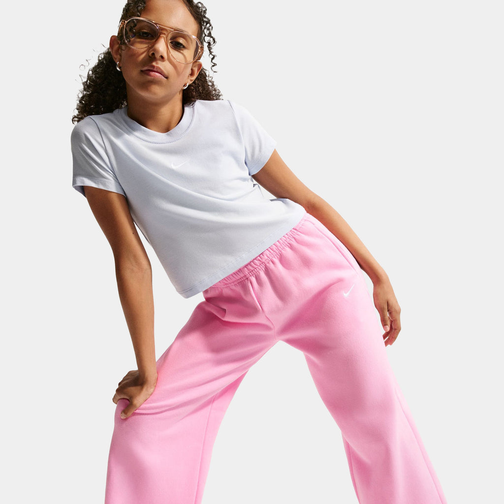 Sportswear Studio Fleece Open Hem Grade School Sweatpants (Pink Rise/White)