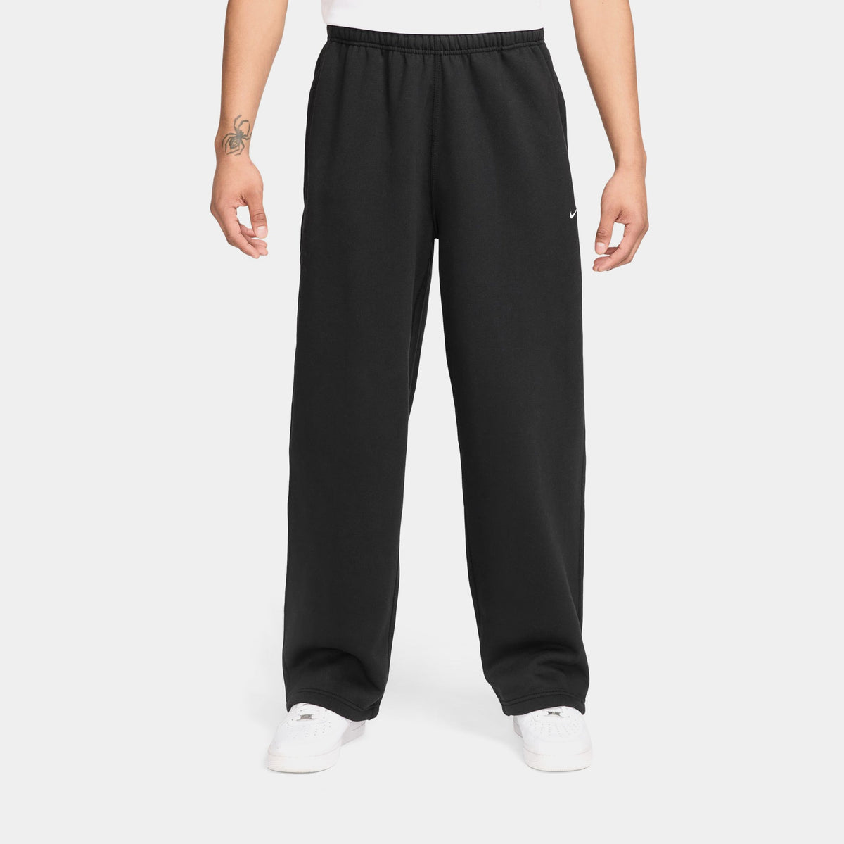 Solo Swoosh Fleece Open Hem Mens Pants (Black/Black/White)