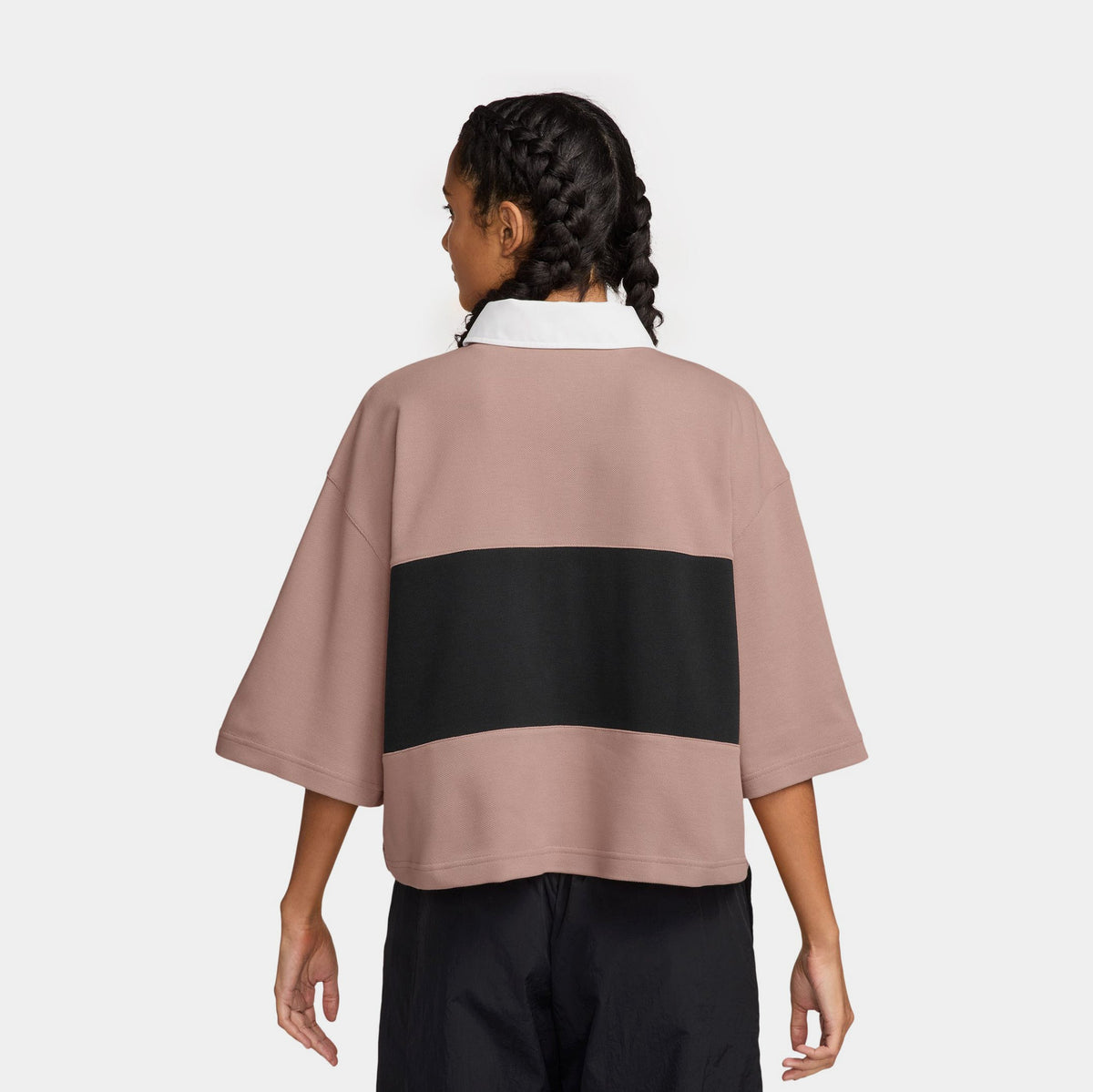 Oversized Polo Womens Short Sleeve Shirt (Particle Pink/Black/White/White)