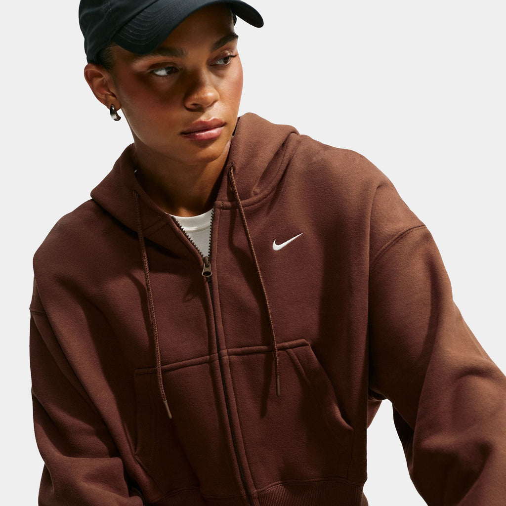 Studio Fleece Oversized Full Zip Cropped Womens Hoodie (Cacao Wow/Sail)