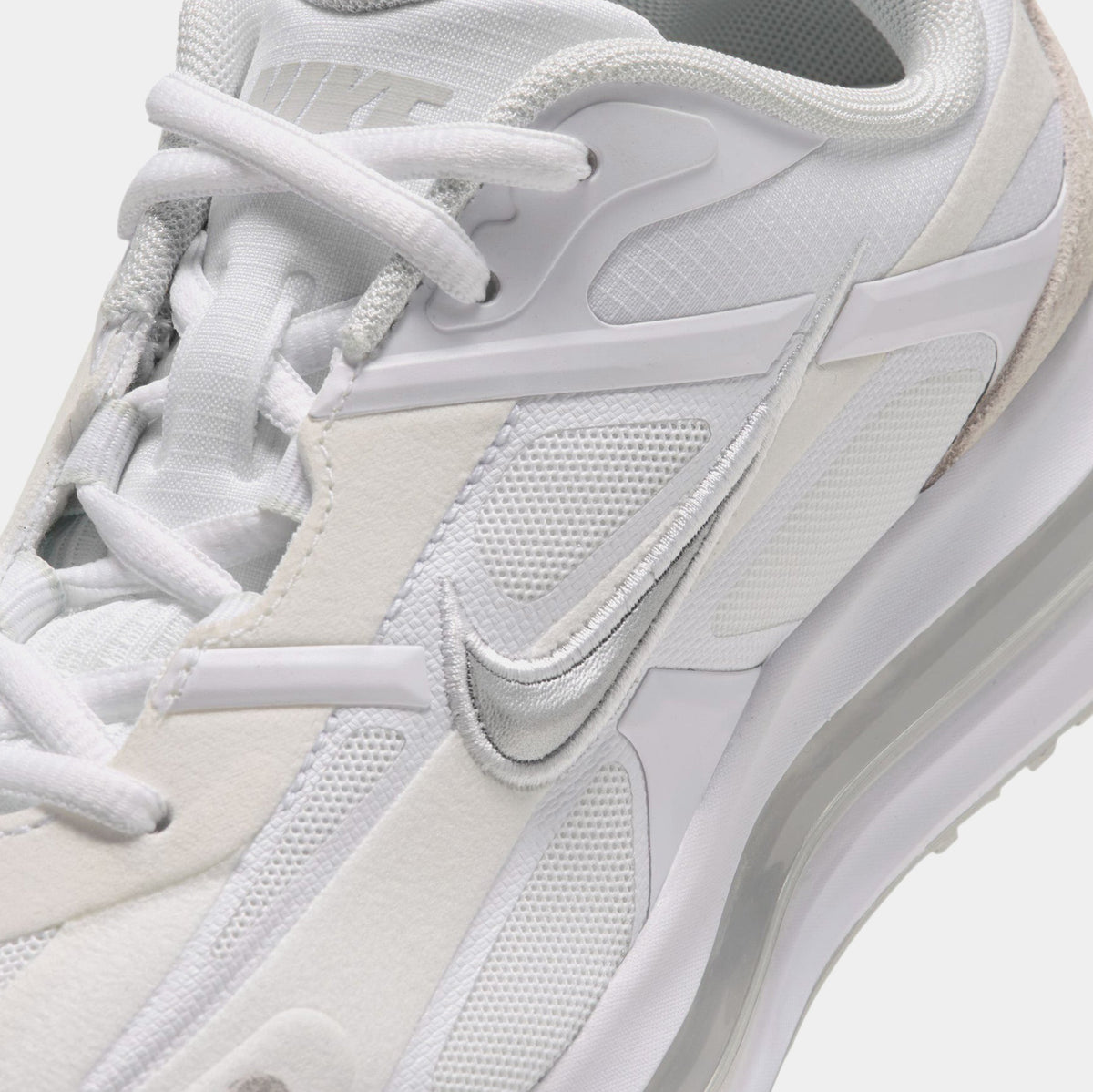 Air Max Metro Grade School Running Shoes (White/Metallic Silver/Photon Dust/Illusion Green)