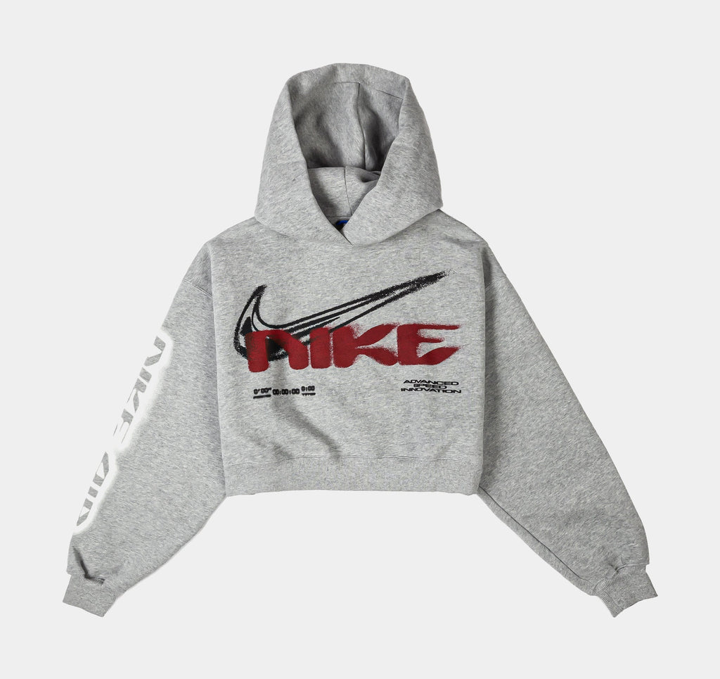 Studio Fleece Cropped Oversized Pullover Womens Hoodie (Dark Grey Heather/Sail)
