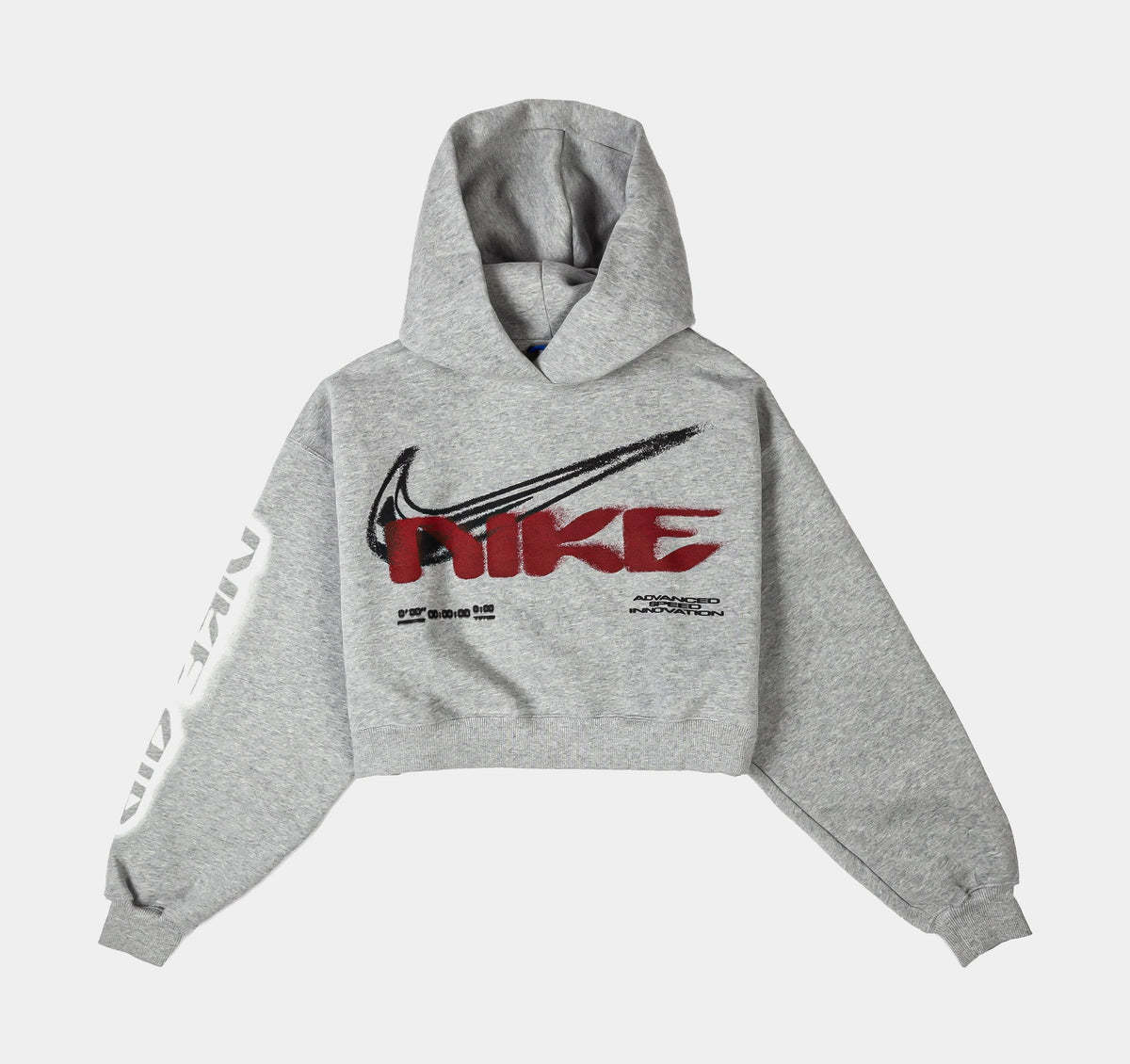 Studio Fleece Cropped Oversized Pullover Womens Hoodie (Dark Grey Heather/Sail)