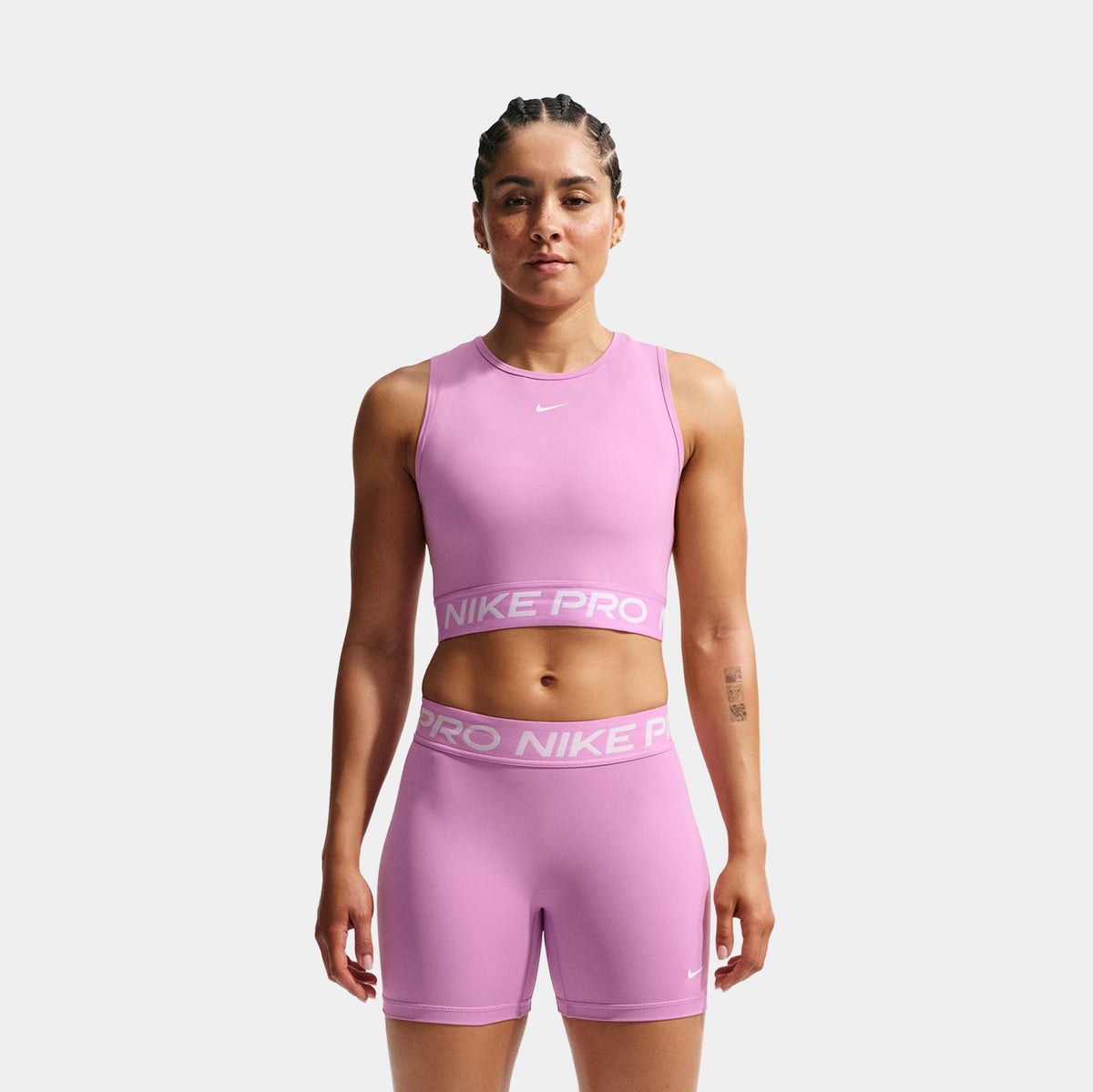 Pro Dri Fit Cropped Womens Tank Top (Light Magenta/White)