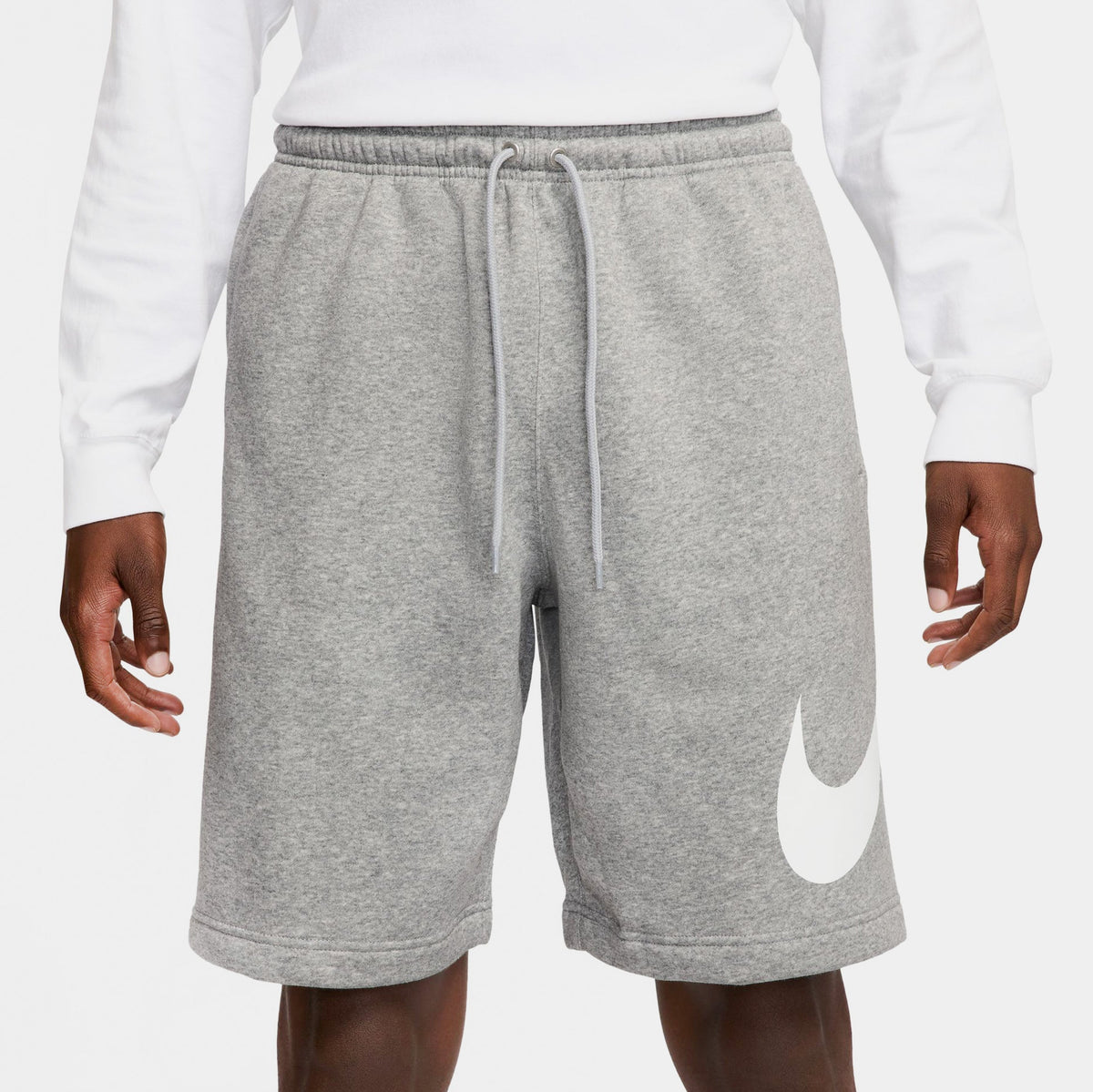 Club Fleece Swoosh Graphic Mens Shorts (Dark Grey Heather/Light Grey/White)