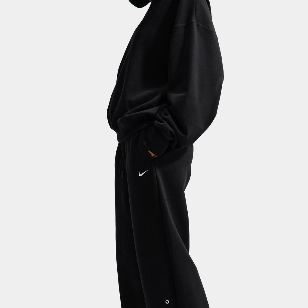 Studio Fleece Medium Weight Mid Rise Wide Leg Womens Sweatpants (Total Black/Sail)