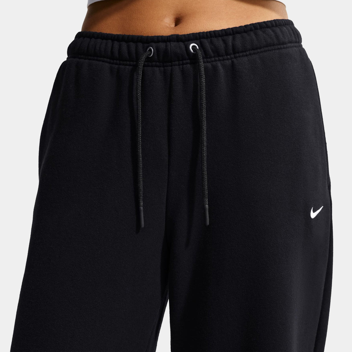 Studio Fleece Medium Weight Mid Rise Wide Leg Womens Sweatpants (Total Black/Sail)