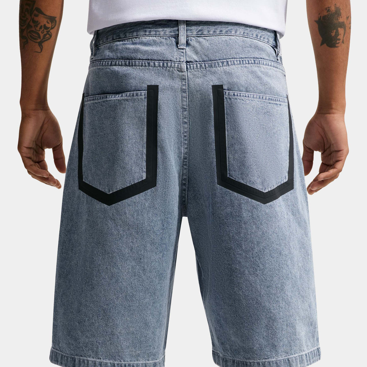 Your Message Here Indigo Denim Mens Shorts (Blue Denim/Black/Safety Orange)