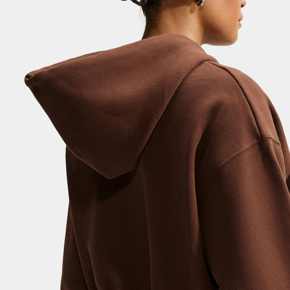 Studio Fleece Oversized Full Zip Cropped Womens Hoodie (Cacao Wow/Sail)