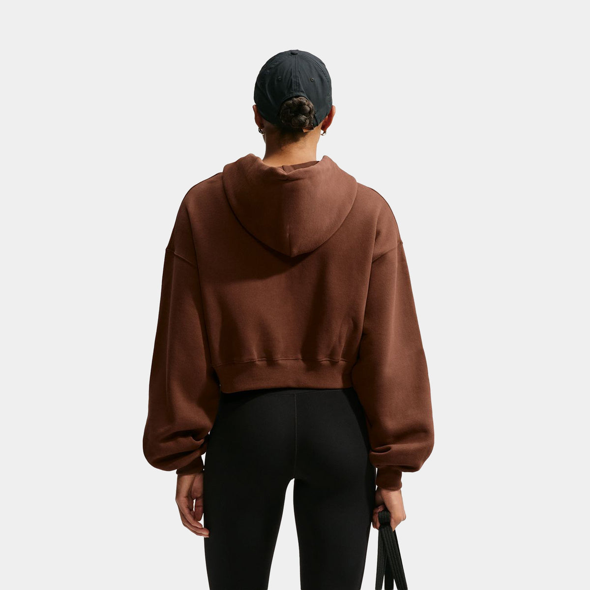 Studio Fleece Oversized Full Zip Cropped Womens Hoodie (Cacao Wow/Sail)